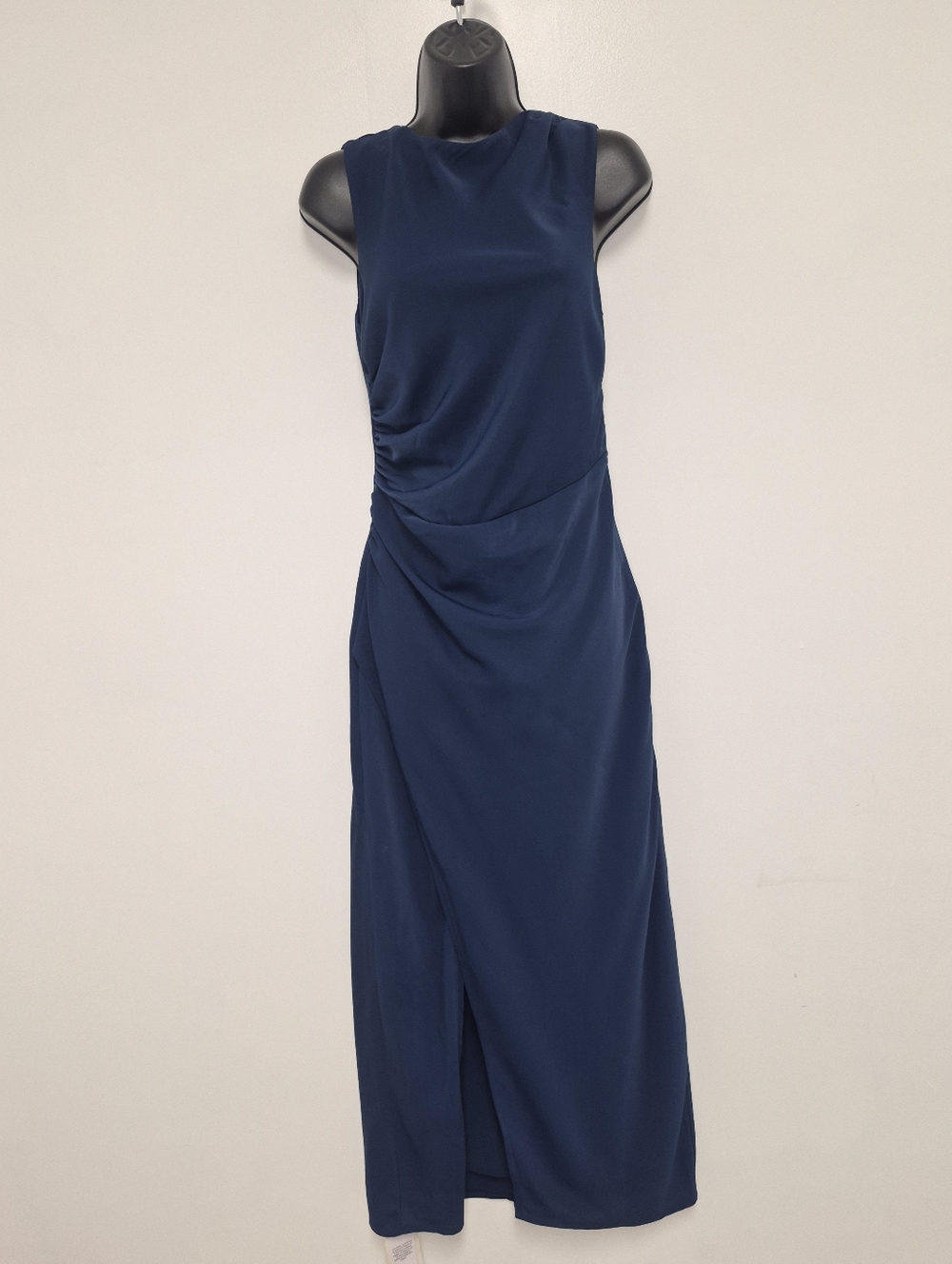 NWT Abercrombie and Fitch Navy Blue Satin Deep Back Formal Dress sz S Tall